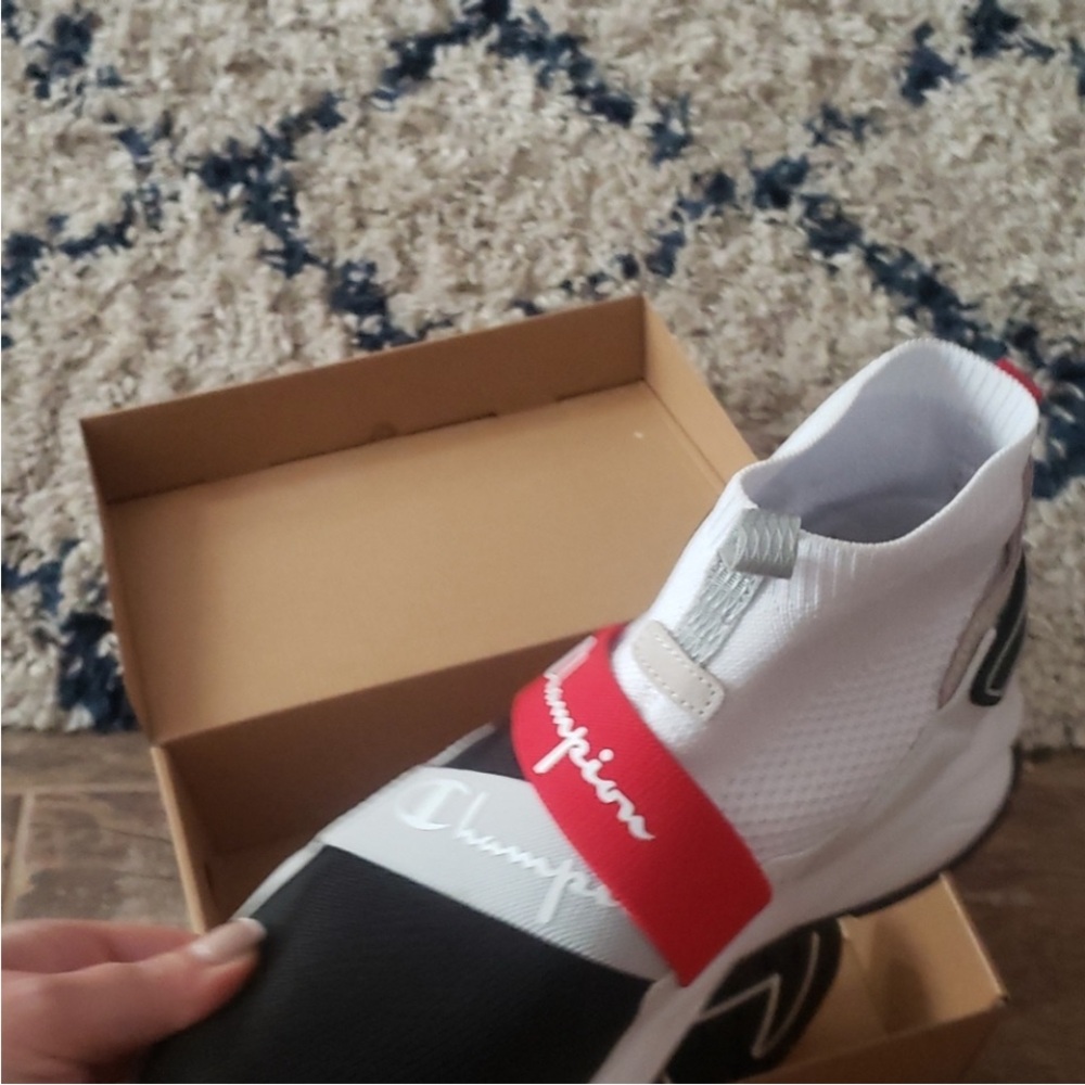 Champion White and Black Slip-On Shoes with Red Accents